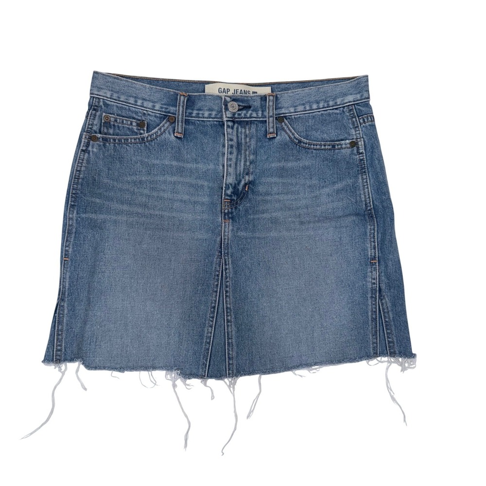 Gap Denim Mini Skirt Women 8 Blue Vintage Y2K Raw Hem Summer 2003 193977